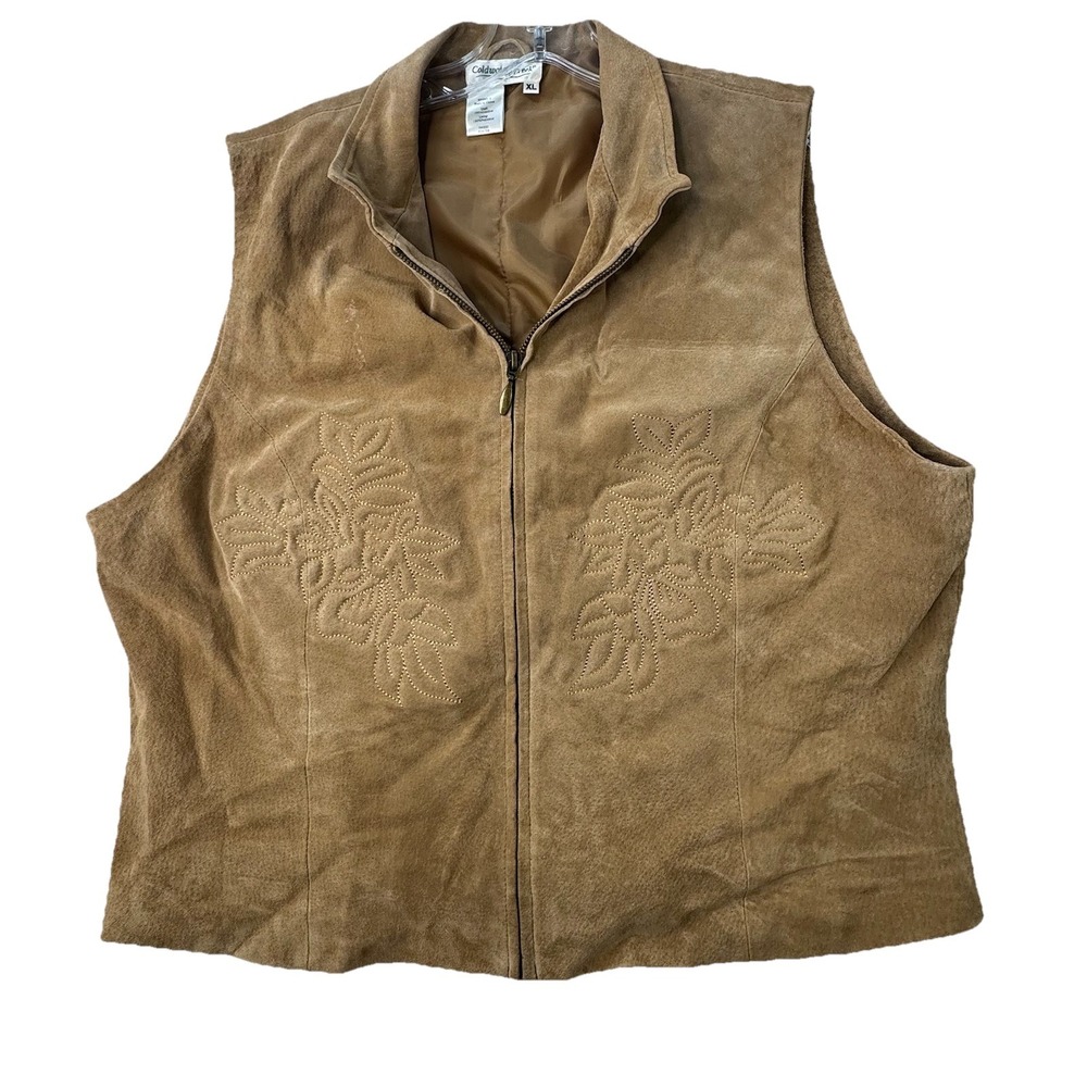 Vintage 100% Leather Embroidered Vest Women's Size XL Lined Western Cowgirl FLAW